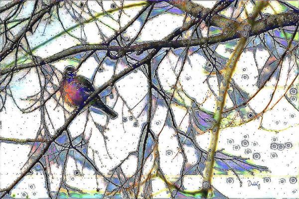 Robin Art Print featuring the photograph Robin in Stained Glass by Diane Lindon Coy