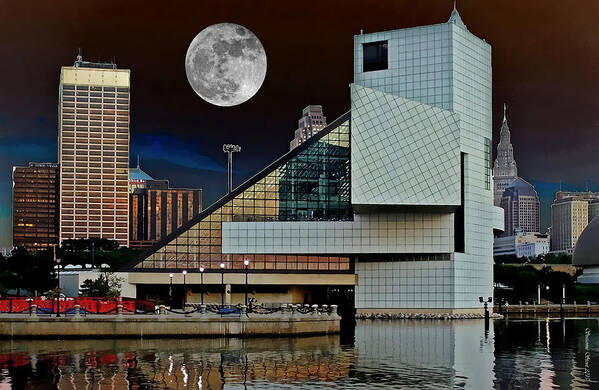 The Rock & Roll Hall Of Fame & Museum Art Print featuring the photograph Rock Hall Moonlight by Suzanne Stout