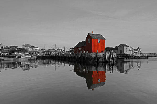 Selective Color Art Print featuring the photograph Rockport Harbor Motif Number One by Juergen Roth