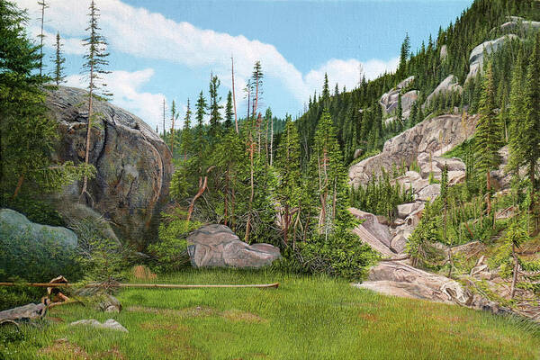Landscape Art Print featuring the painting Rocky Mountain Forest by Scott Kingery