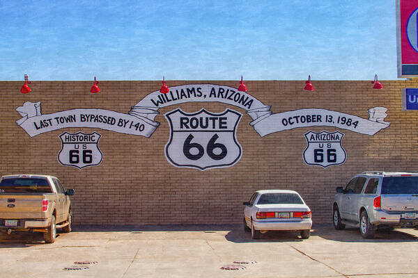 Route 66 At Williams Arizona Art Print featuring the photograph Route 66 at WIlliams Arizona by Bonnie Follett