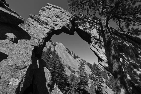 Boulder Art Print featuring the photograph Royal Arch Trail Arch Boulder Colorado Black and White by Toby McGuire