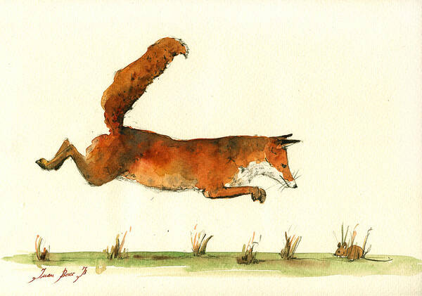 Red Fox Art Art Print featuring the painting Running fox by Juan Bosco