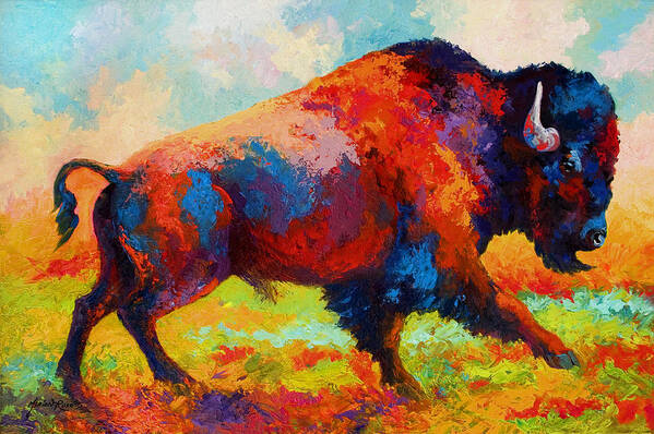 Bison Art Print featuring the painting Running Free by Marion Rose