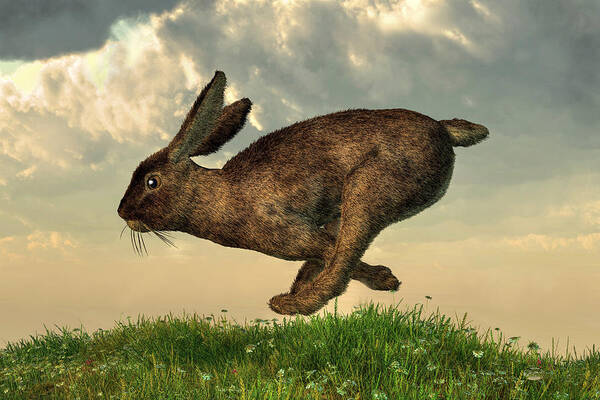 Rabbit Art Print featuring the digital art Running Rabbit by Daniel Eskridge