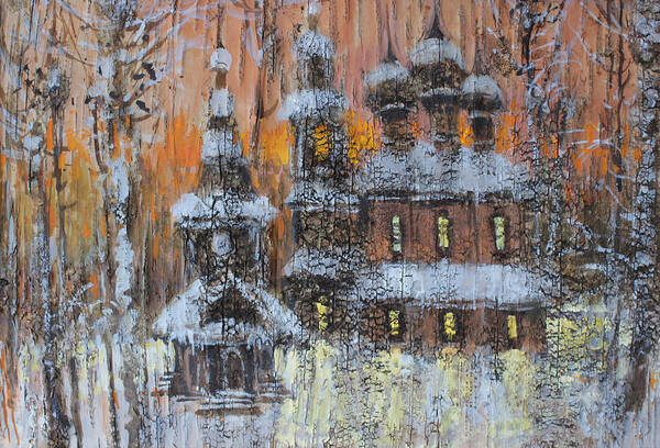 Russia Art Print featuring the painting Russian Church under Snow by Ilya Kondrashov