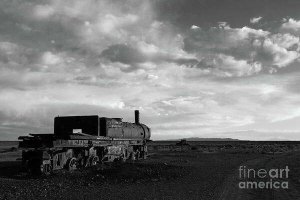 Bolivia Art Print featuring the photograph Rusting Steam Engine in Black and White by James Brunker