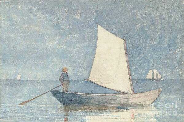 Boat Art Print featuring the painting Sailing a Dory by Winslow Homer