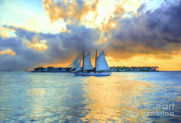 Sailing By Sunset Key Art Print featuring the photograph Sailing By Sunset Key by Mel Steinhauer