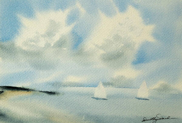 Bay Art Print featuring the painting Sailing into A Calm Anchorage by Dorothy Darden