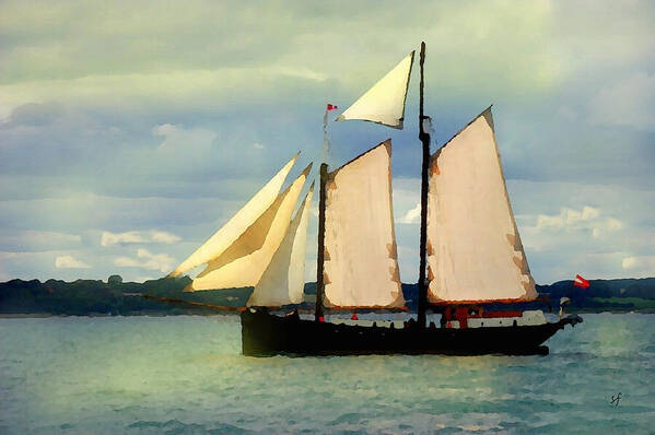 Sailing Ship Art Print featuring the mixed media Sailing the Sunny Sea by Shelli Fitzpatrick