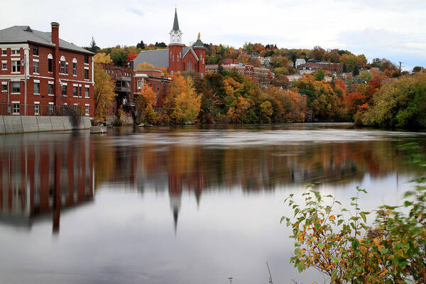 New Hampshire Art Print featuring the photograph Saint Anne Church and Androscoggin River in Autumn by Brett Pelletier