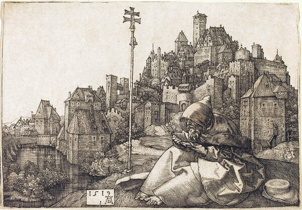 Albrecht Durer Art Print featuring the drawing Saint Anthony Reading by Albrecht Durer