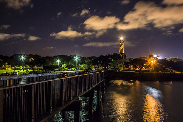 America Art Print featuring the photograph Saint Augustine Lighthouse At Night by Traveler's Pics