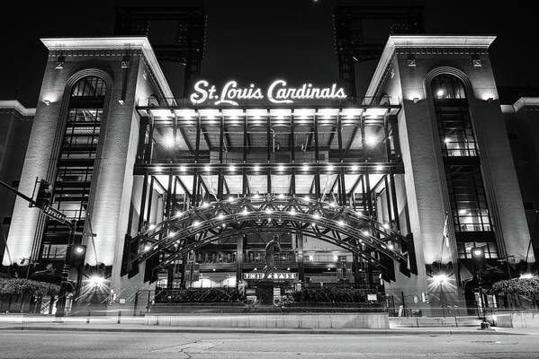 St Louis Art Print featuring the photograph Echoes Of The Game At Saint Louis Ballpark - Black And White by Gregory Ballos