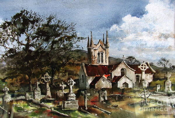  Art Print featuring the painting WICKLOW.. Saint Macanoges Church by Val Byrne