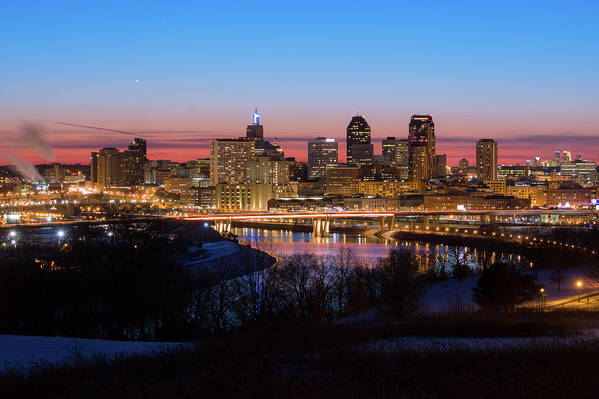 Saint Paul Art Print featuring the photograph Saint Paul and Minneapolis skyline at dusk by Jay Smith