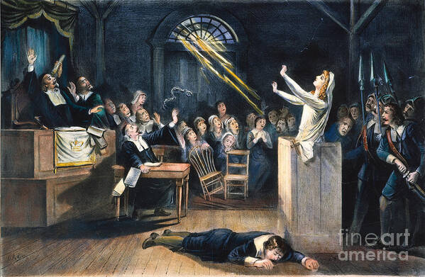 1692 Art Print featuring the drawing Salem Witch Trial, 1692 by Granger