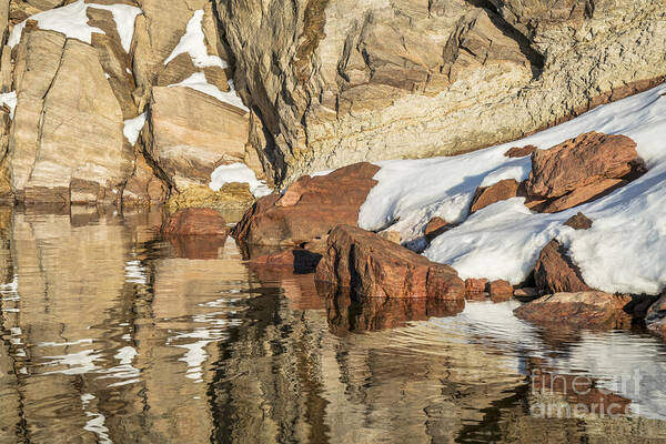 Colorado Art Print featuring the photograph Sandstone Cliff, Snow And Water by Marek Uliasz