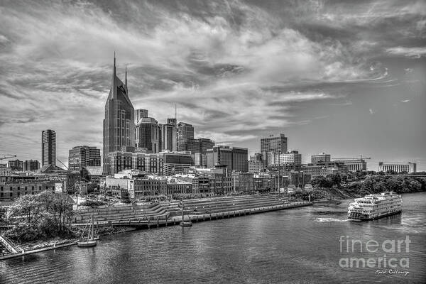 Reid Callaway Nashville Cityscape Art Art Print featuring the photograph Saturday Night LIVE B W Riverfront Park Nashville Tennessee Cityscape Art by Reid Callaway