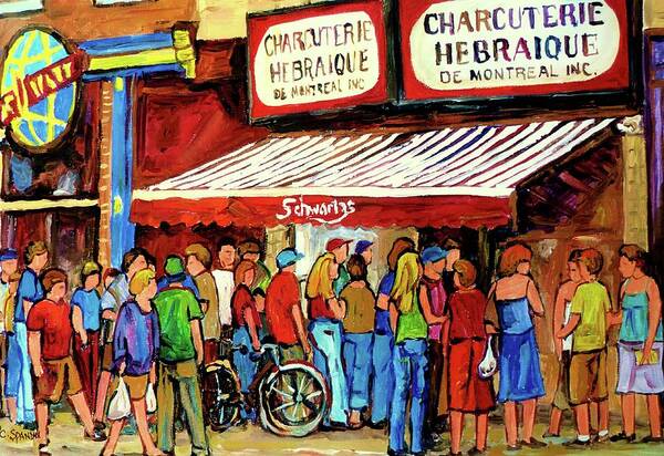 Schwartz Deli Art Print featuring the painting Schwartzs Deli Lineup by Carole Spandau