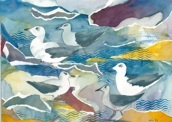 Ocean Art Print featuring the painting Seagull Collage by Kelly Perez