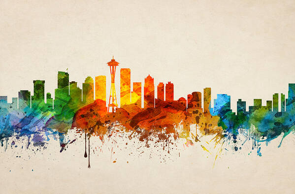 Seattle Skyline Art Print featuring the painting Seattle Washington Skyline 16 by Aged Pixel