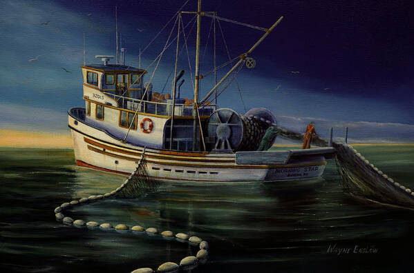 Boat Art Print featuring the painting Seiner F/V Morning Star by Wayne Enslow
