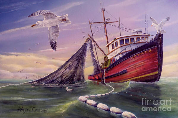 Fishing Boat Art Print featuring the painting Seiner Hauling by Wayne Enslow
