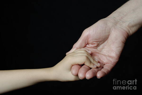 Love Art Print featuring the photograph Senior woman and girl holding hands by Sami Sarkis