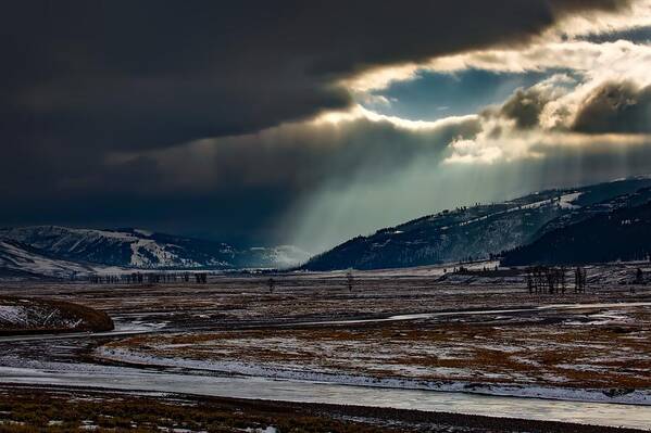 Yellowstone National Park Art Print featuring the photograph Shaft of Sunlight in Lamar Valley by Mountain Dreams
