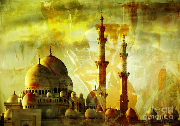 Abu Dhabi Mosque Art Print featuring the painting Sheikh Zayed Mosque by Gull G