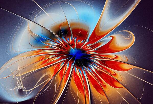 Shine Art Print featuring the digital art Shining Red Flower by Anastasiya Malakhova