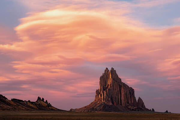 Shiprock Pinnacle Art Print featuring the photograph Shiprock at Sunset by Angela Moyer