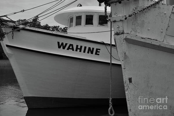 Wahine Art Print featuring the photograph Shrimp Boat Pilot House in Black and White by Dale Powell