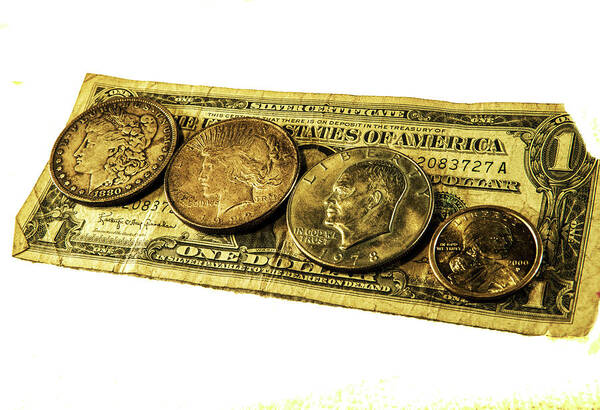 Money Art Print featuring the photograph Shrinking Dollars by Jeff Kurtz