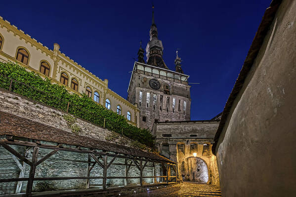 Sighisoara.romania Art Print featuring the photograph Sighisoara Twilight - Romania by Stuart Litoff