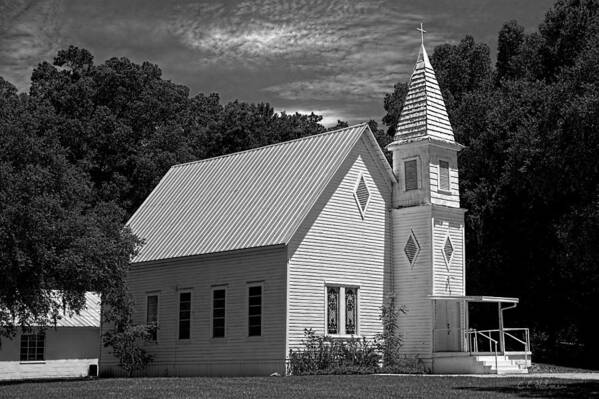Church Art Print featuring the photograph Simple Country Church - BW by Christopher Holmes