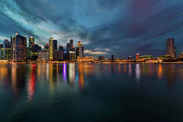 Singapore Art Print featuring the photograph Singapore City Skyline at Evening Twilight by David Gn