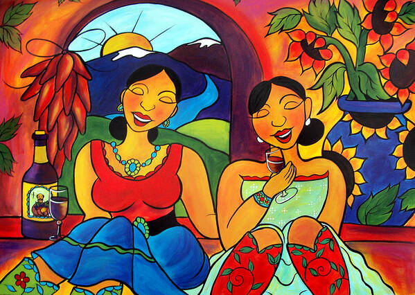 Sisters Art Print featuring the painting Sisters - Hermanas by Jan Oliver-Schultz