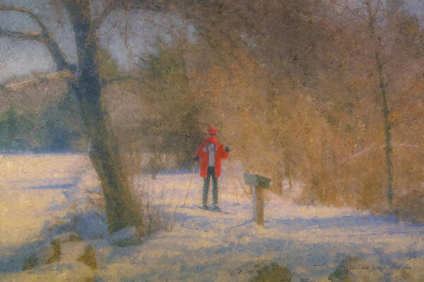 Skier Art Print featuring the painting Skier on Pond Edge Trail at Borderland by Bill McEntee