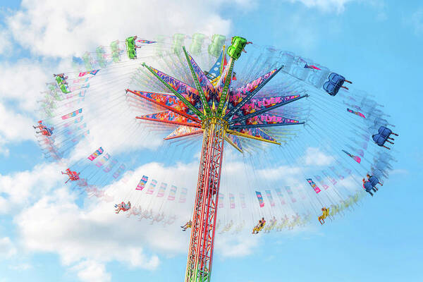 Minnesota State Fair Art Print featuring the photograph Sky Flyer ride at Minnesota State Fair by Jim Hughes