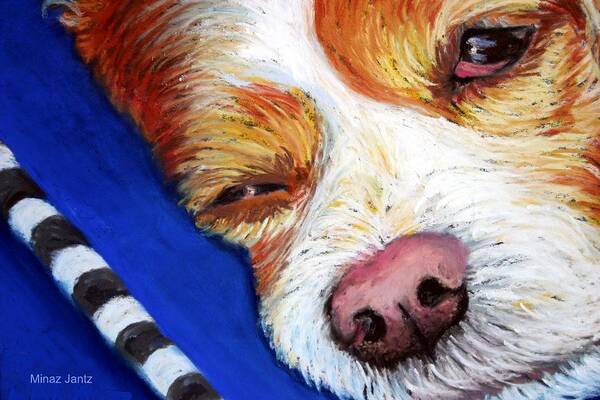 Spaniel Art Print featuring the painting Sleep Over close-up by Minaz Jantz