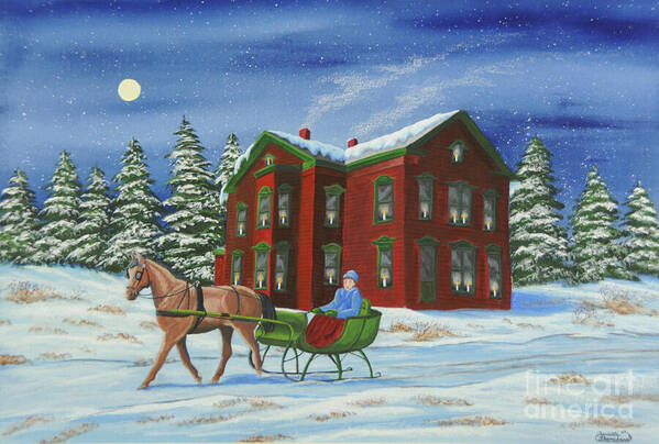 Sleigh Ride Art Print featuring the painting Sleigh Ride With A Full Moon by Charlotte Blanchard