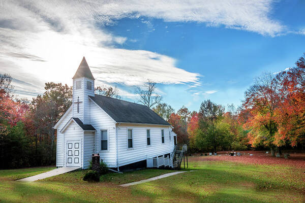 Church Art Print featuring the photograph Small Wooden Church in the countryside during Autumn by Patrick Wolf