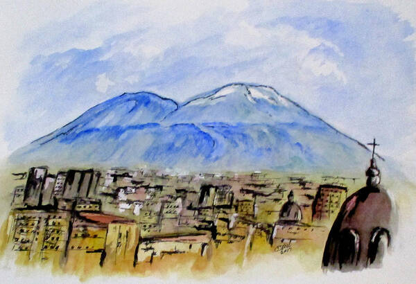 Vesuvio Art Print featuring the painting Snow Capped Vesuvio by Clyde J Kell