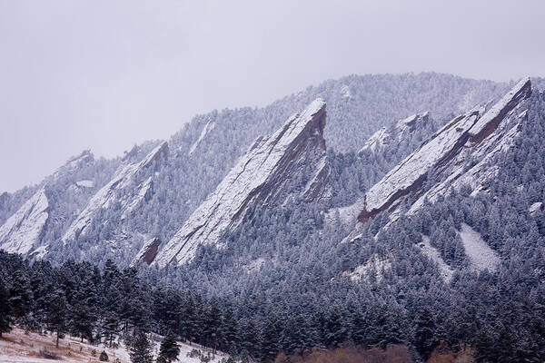 Snow Art Print featuring the photograph Snow Dusted Flatirons Boulder Colorado by James BO Insogna