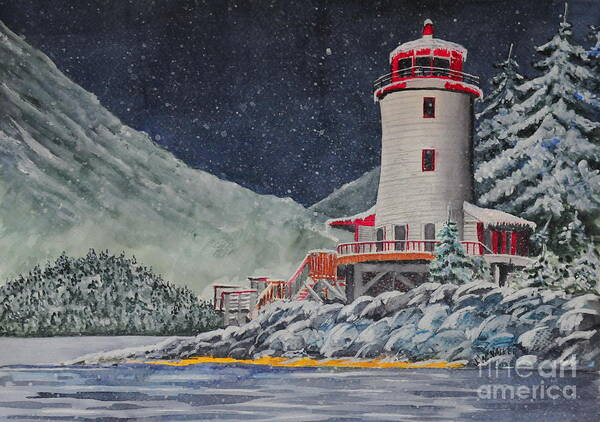 Snow Art Print featuring the painting Snow on Sitka Sound by John W Walker