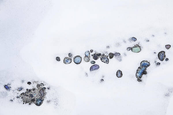 Theresa Tahara Art Print featuring the photograph Snow Pebbles Left by Theresa Tahara