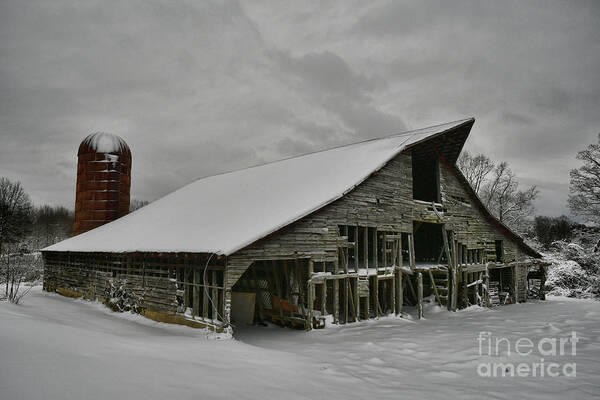 Barn Art Print featuring the photograph Snowy Thunder by Randy Rogers